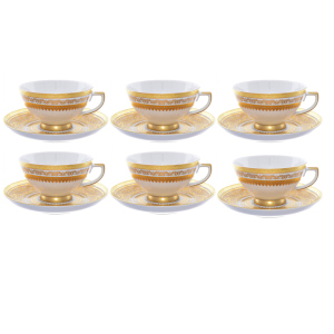Набор чайных пар из фарфора Falkenporzellan Diadem White Creme Gold на 6 персон